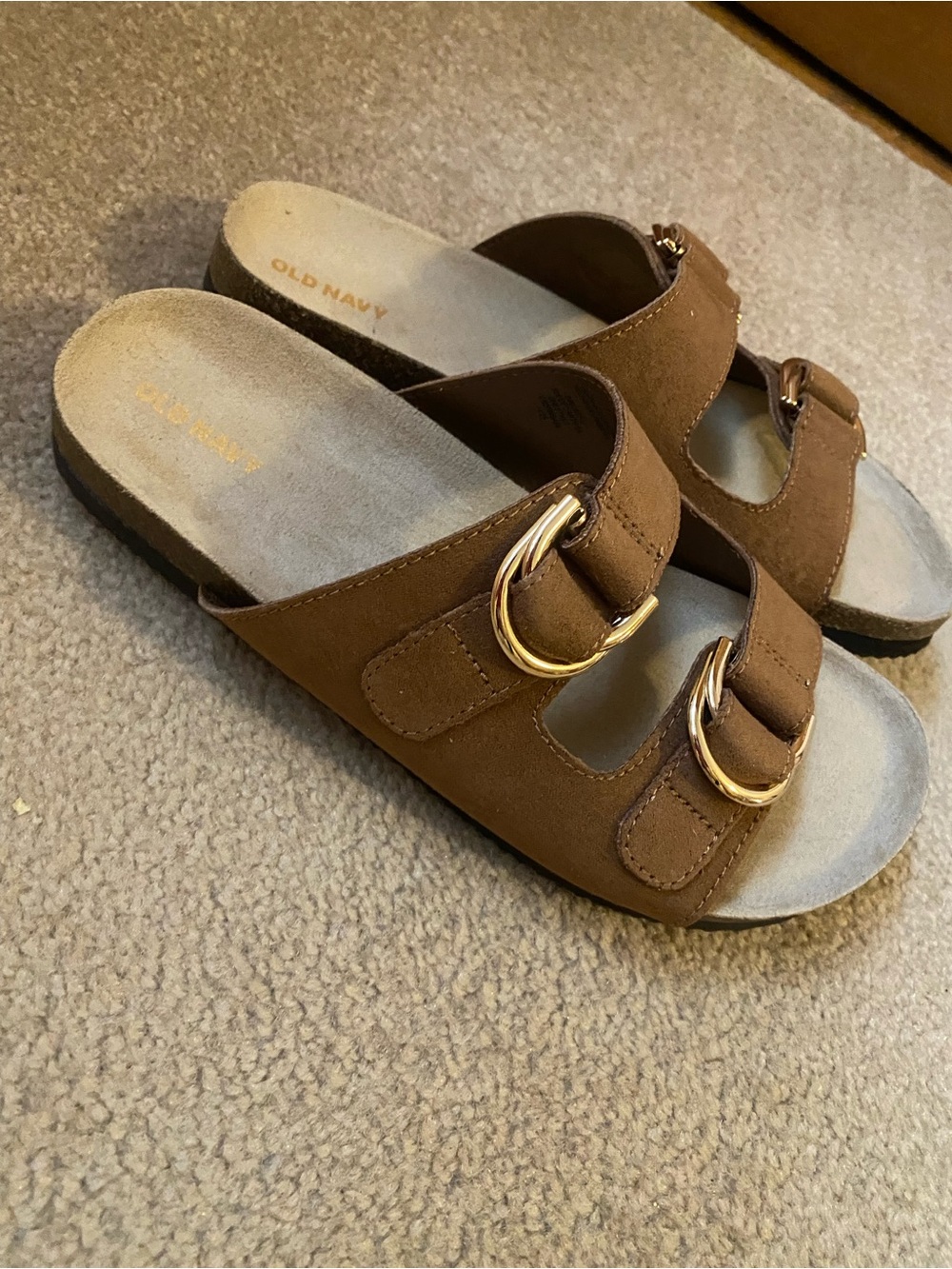 NWOT Old Navy Brown Faux-Suede Double-Strap Slide Sandals for Women